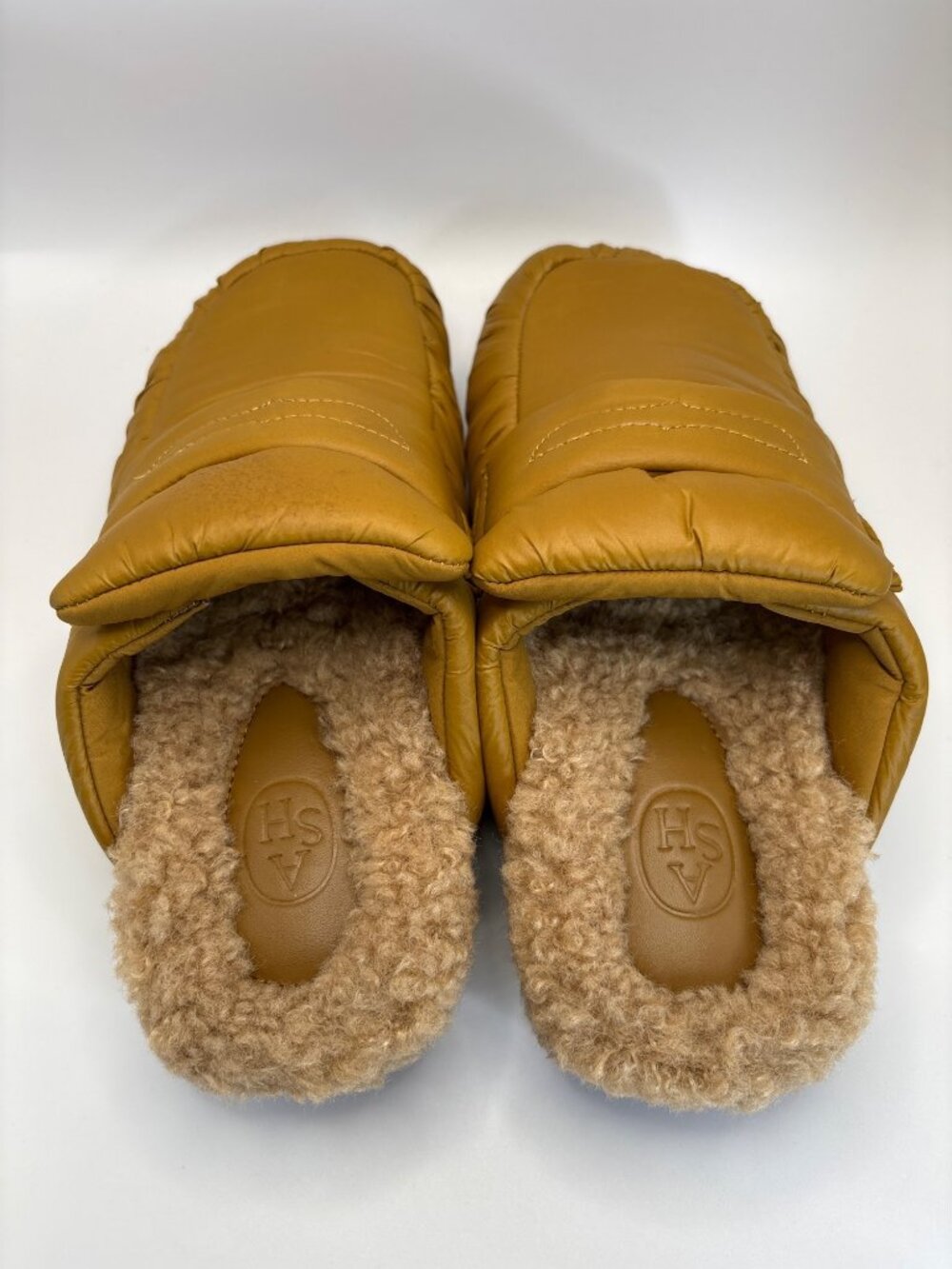 ASH Gong Puffy Loafer Mule Faux Shearing Fur Lining Honey Brown Size 6 NWOB - Picture 5 of 8